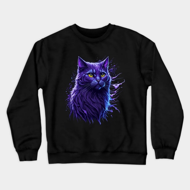 Purple Cat Splash Art Crewneck Sweatshirt by karma-stuff